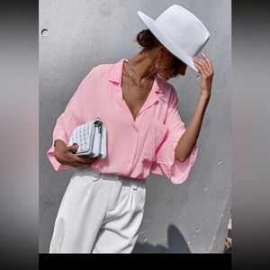 Oversized button down blouse side slits